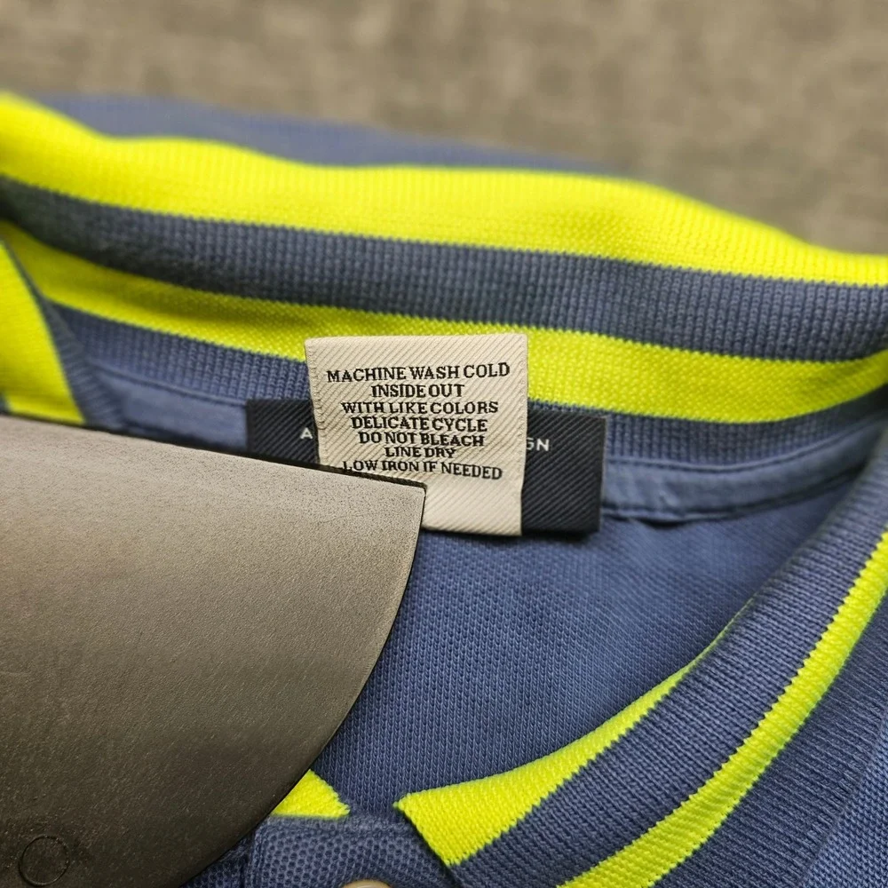 Psycho Bunny Kids Blue Pima Cotton Polo Shirt Neon Yellow Trim Size L 14/16